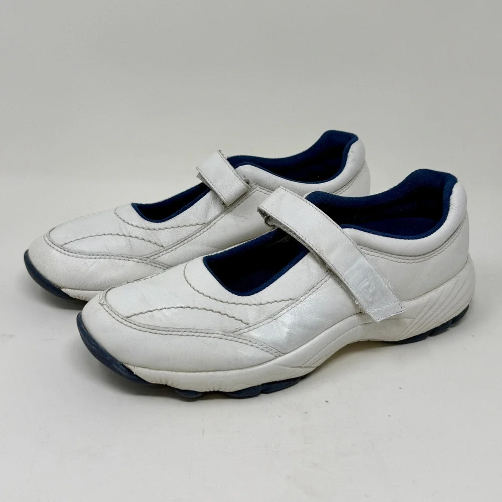 Propet W3868 Womens White Leather Mary Jane Walking Shoes Navy Blue Accent 7.5 M